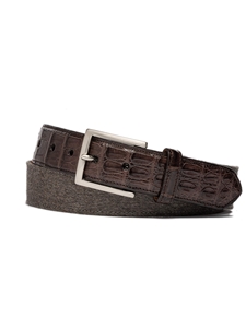 Mocha Croc Tabs & Brushed Nickel Buckle Cashmere Belt | W.Kleinberg Belts Collection | Sam's Tailoring Fine Men's Clothing