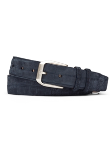 Navy Sueded Crocodile With Antique Silver Buckle Belt | W.Kleinberg Belts Collection | Sam's Tailoring Fine Men's Clothing