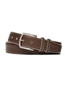 Cocoa White Detail Pebbled Calf With Nickel Buckle Belt | W.Kleinberg Calf Leather Belts | Sam's Tailoring Fine Men's Clothing