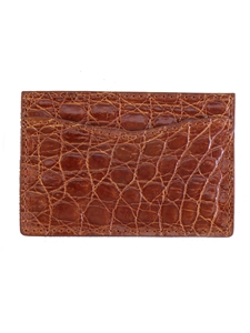 Cognac Glazed Crocodile Flat Card Case | W.Kleinberg Small Leather Goods | Sam's Tailoring Fine Men's Clothing