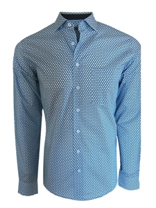 Navy & Aqua Pattern Austin Long Sleeves Shirt | Georg Roth Shirts Collection | Sam's Tailoring Fine Mens Clothing
