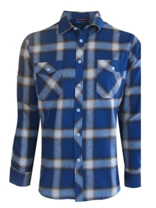 Navy & Camel Plaid Flannel Telluride Mens Shirt | Georg Roth Shirts Collection | Sam's Tailoring Fine Mens Clothing