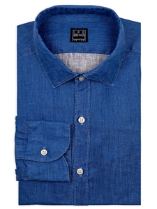 Midnight Blue Linen Men's Sport Shirt | IKE Behar Sport Shirts | Sam's Tailoring Fine Men's Clothing