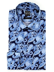 Blue Paisley Printed Men's Sport Shirt | IKE Behar Sport Shirts | Sam's Tailoring Fine Men's Clothing