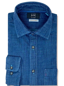 Teal Over-Dye Denim Men's Sport Shirt | IKE Behar Sport Shirts | Sam's Tailoring Fine Men's Clothing