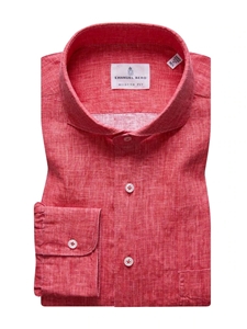 Red Solid Linen Zephyr Washed Men's Shirt  | Emanuel Berg Shirts Collection | Sam's Tailoring Fine Men's Clothing