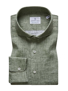 Green Solid Linen Zephyr Washed Men's Shirt  | Emanuel Berg Shirts Collection | Sam's Tailoring Fine Men's Clothing