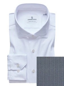 Navy Mini Herringbone Pattern 4Flex Knit Shirt  | Emanuel Berg Shirts Collection | Sam's Tailoring Fine Men's Clothing