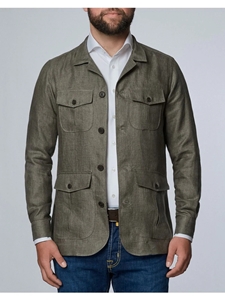 Dark Green Solid Textured Twill Men's Overshirt  | Emanuel Berg Shirts Collection | Sam's Tailoring Fine Men's Clothing