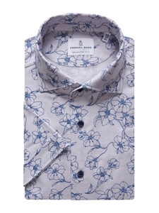 Grey & Navy Floral Printed Short Sleeve Shirt | Emanuel Berg Shirts Collection | Sam's Tailoring Fine Men's Clothing