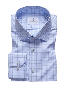 Blue & White Check Twill Luxury Men's Sport Shirt | Emanuel Berg Shirts Collection | Sam's Tailoring Fine Men's Clothing