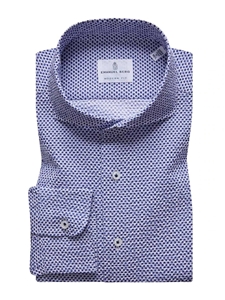 Navy & White Fish Summer Textured Crinkle Hybrid Shirt | Emanuel Berg Shirts Collection | Sam's Tailoring Fine Men's Clothing