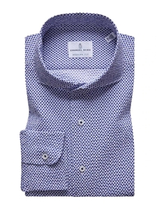 Navy & White Fish Summer Textured Crinkle Hybrid Shirt | Emanuel Berg Shirts Collection | Sam's Tailoring Fine Men's Clothing