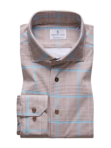 Brown, Turquoise & White Check Modern 4Flex Knit Shirt | Emanuel Berg Shirts Collection | Sam's Tailoring Fine Men's Clothing