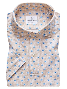 Tan Geometric Print Stretch Men's Polo | Emanuel Berg Polos Collection | Sam's Tailoring Fine Men's Clothing