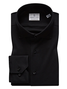 Black Solid Modern 4Flex Stretch Knit Shirt | Emanuel Berg Shirts Collection | Sam's Tailoring Fine Men's Clothing