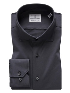 Charcoal Solid Modern 4Flex Stretch Knit Shirt | Emanuel Berg Shirts Collection | Sam's Tailoring Fine Men's Clothing