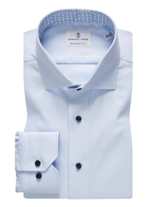 Light Blue Textured Twill Causal Dress Shirt | Emanuel Berg Shirts Collection | Sam's Tailoring Fine Men's Clothing