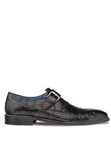Black Magnus Crocodile Exotic Single Monk Strap Shoe | Mezlan Men's Metro Shoes | Sam's Tailoring Fine Men's Clothing
