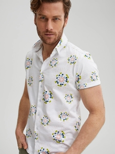 Cream Circular Print T-Series DryTouch Shirt | Stone Rose Short Sleeve Shirts | Sams Tailoring Fine Men Clothing