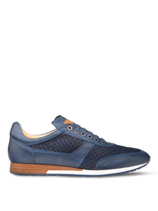 Blue Embossed Suede & Calfskin Maxim Dress Sneaker | Mezlan Men's Casual Shoes | Sam's Tailoring Fine Men's Clothing