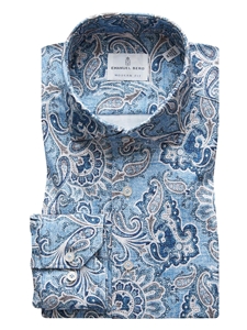 Blue & Navy Paisley Modern 4Flex Stretch Knit Shirt | Emanuel Berg Shirts | Sam's Tailoring Fine Men Clothing