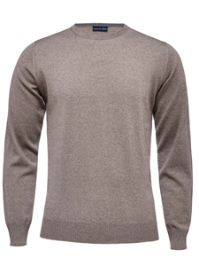 Taupe Solid Light Gauge Crew Neck Knit Sweater | Emanuel Berg Sweaters Collection | Sam's Tailoring Fine Men's Clothing