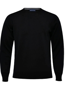 Black Solid Light Gauge Crew Neck Knit Sweater | Emanuel Berg Sweaters Collection | Sam's Tailoring Fine Men's Clothing