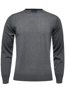 Gray Solid Light Gauge Crew Neck Knit Sweater | Emanuel Berg Sweaters Collection | Sam's Tailoring Fine Men's Clothing