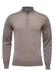 Taupe Solid Light Gauge Highneck Zipper Sweater | Emanuel Berg Sweaters Collection | Sam's Tailoring Fine Men's Clothing