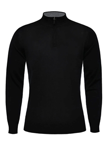 Black Solid Light Gauge Highneck Zipper Sweater | Emanuel Berg Sweaters Collection | Sam's Tailoring Fine Men's Clothing