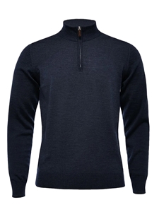 Navy Solid Light Gauge Highneck Zipper Sweater | Emanuel Berg Sweaters Collection | Sam's Tailoring Fine Men's Clothing