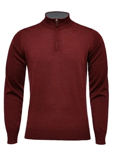 Red Solid Light Gauge Highneck Zipper Sweater | Emanuel Berg Sweaters Collection | Sam's Tailoring Fine Men Clothing