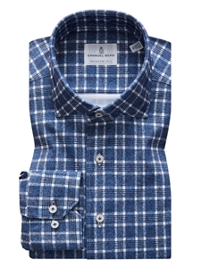 Navy & White Check 4Flex Stretch Knit Men Shirt | Emanuel Berg Shirts | Sam's Tailoring Fine Men Clothing