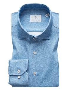 Blue Solid Modern 4Flex Stretch Knit Men's Shirt | Emanuel Berg Shirts | Sam's Tailoring Fine Men Clothing