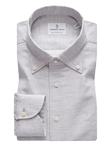 Grey Solid Herringbone Flannel Dress Shirt | Emanuel Berg Shirts | Sam's Tailoring Fine Men Clothing
