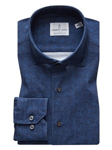 Navy Solid Modern 4Flex Stretch Knit Men's Shirt | Emanuel Berg Shirts | Sam's Tailoring Fine Men Clothing