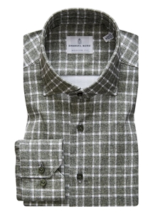 Green & White Check 4Flex Stretch Knit Shirt | Emanuel Berg Shirts | Sam's Tailoring Fine Men Clothing