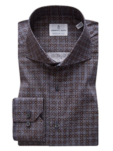 Multicolor Geometric Stretch Poplin Luxury Sport Shirt | Emanuel Berg Shirts | Sam's Tailoring Fine Men Clothing