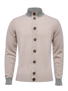 Beige Solid Knit Buttons Premium Men's Cardigan | Emanuel Berg Cardigans Collection | Sam's Tailoring Fine Men Clothing