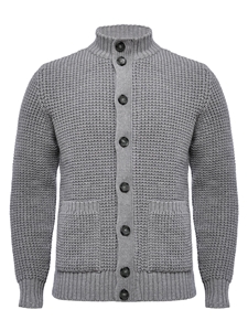 Grey Solid Buttons & Zipper Premium Cardigan | Emanuel Berg Cardigans Collection | Sam's Tailoring Fine Men Clothing