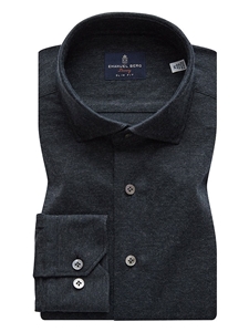 Charcoal Melange Extra Fine Flat Jersey Luxury Dress Shirt | Emanuel Berg Dress Shirts | Sam's Tailoring Fine Men Clothing