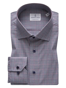 Navy, Red & White Check Twill Luxury Sport Shirt | Emanuel Berg Sport Shirts | Sam's Tailoring Fine Men Clothing