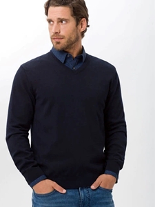 Navy Tristan Merino Wool Easy Wash Sweater | Brax Men's Sweaters | Sam's Tailoring Fine Men Clothing