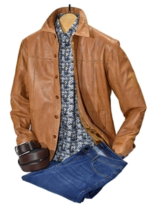 Camel Antiqued Leather Shirt Men's Jacket | Marcello Sport Outerwear Collection | Sam's Tailoring Fine Men's Clothing