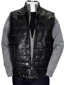 Black Cali Style Premium Leather Vest | Marcello Sport Outerwear Collection | Sam's Tailoring Fine Men's Clothing