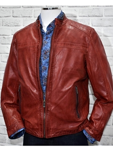 Red Biker Nappa Leather Men's Coat Jacket | Marcello Sport Outerwear Collection | Sam's Tailoring Fine Men's Clothing