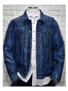 Denim Biker Nappa Leather Men's Coat Jacket | Marcello Sport Outerwear Collection | Sam's Tailoring Fine Men's Clothing