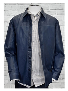 Navy Washed Dean Leather Welted Seams Jacket | Marcello Sport Outerwear Collection | Sam's Tailoring Fine Men's Clothing