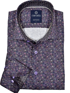 Lavender Roll Collar Micro Paisley Men Shirt | Marcello Sport Shirts Collection | Sam's Tailoring Fine Men's Clothing